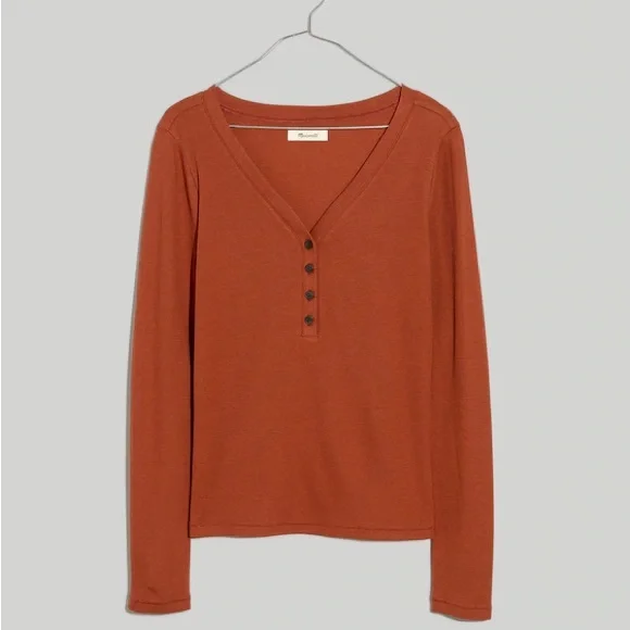 Madewell Drapey Rib Henley Tee — Size3X Long Sleeve Buttoned V-Neck - Picture 1 of 10